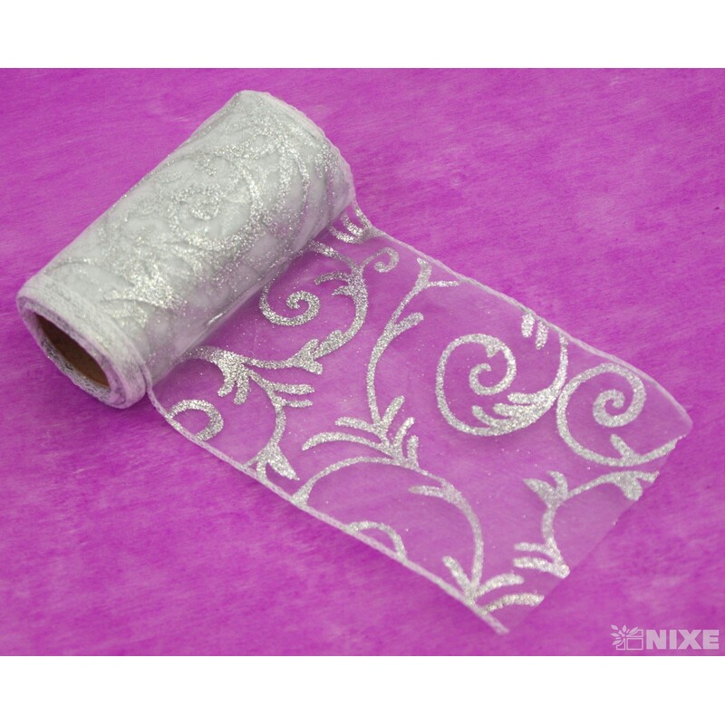 ORGANZA GLITR 369 12cmx10yd*STŘÍBRNÁ 50