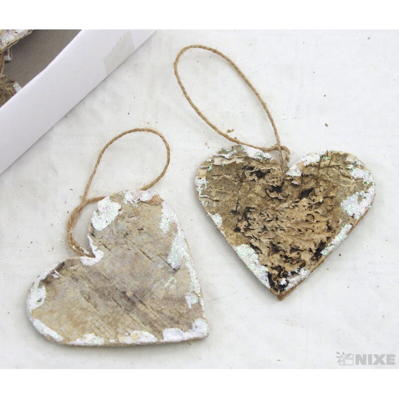 ZÁVĚS SRDCE BŘÍZA 8cm 12ks*PŘÍRODNÍ