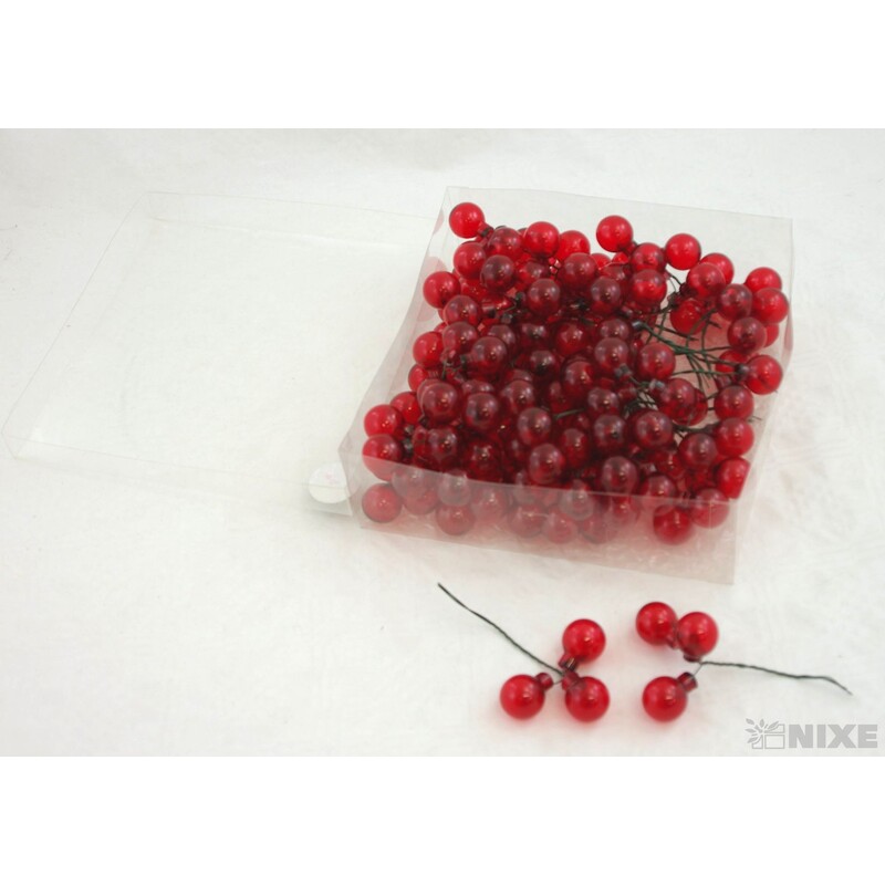 KOULE NA DR. 2x10,5cm 144ks*ČERVENÁ PRŮHLEDNÁ