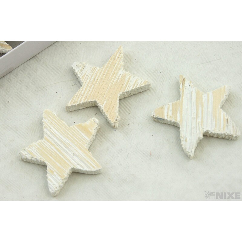 HVĚZDA DŘEVO 6cm 12ks*BÍLÁ