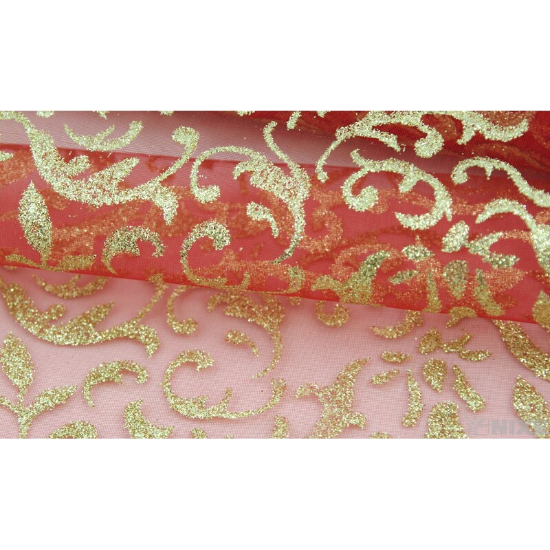 ORGANZA GLITR 23 36cmx5yd*ČERVENÁ+ZLATÁ
