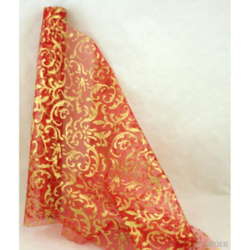 ORGANZA GLITR 23 36cmx5yd*ČERVENÁ+ZLATÁ
