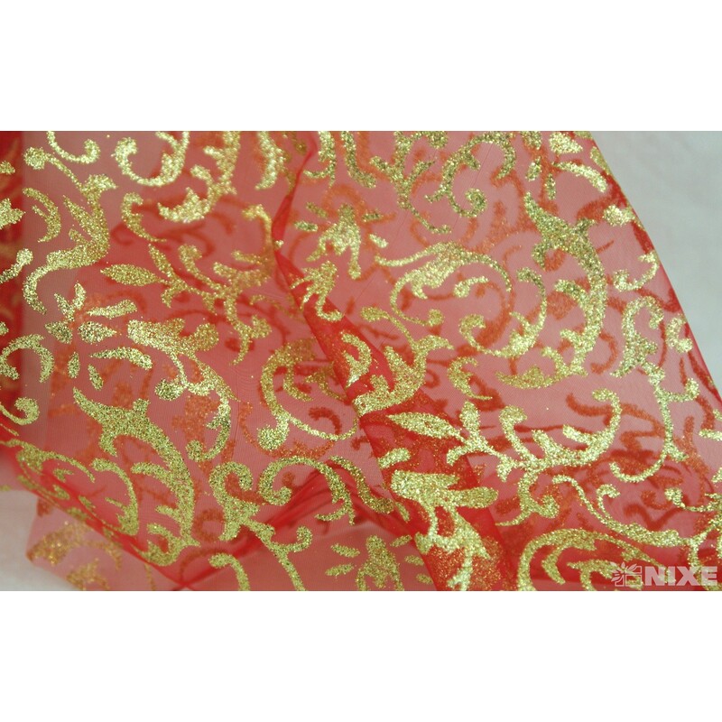 ORGANZA GLITR 23 36cmx5yd*ČERVENÁ+ZLATÁ