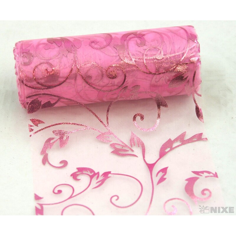 ORGANZA TISK 29 12cmx10yd*RŮŽOVÁ SV.