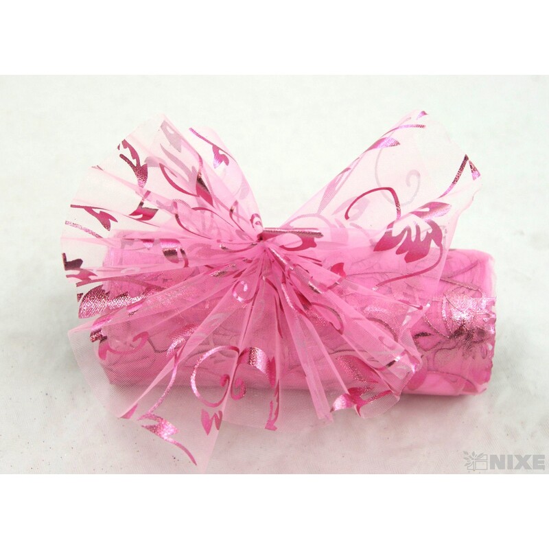 ORGANZA TISK 29 12cmx10yd*RŮŽOVÁ SV.