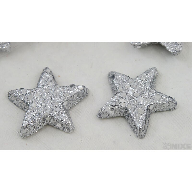 HVĚZDA 4-5cm 48ks*STŘÍBRNÁ