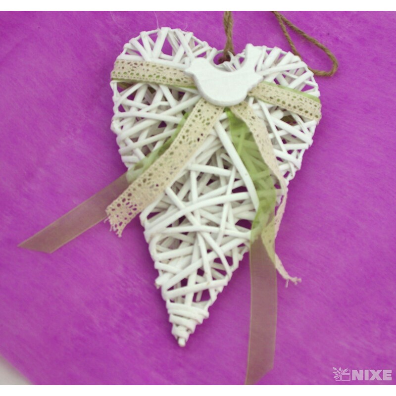 ZÁVĚS SRDCE 30cm PTÁČEK*BÍLÁ