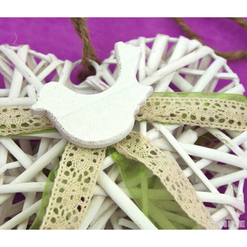 ZÁVĚS SRDCE 30cm PTÁČEK*BÍLÁ