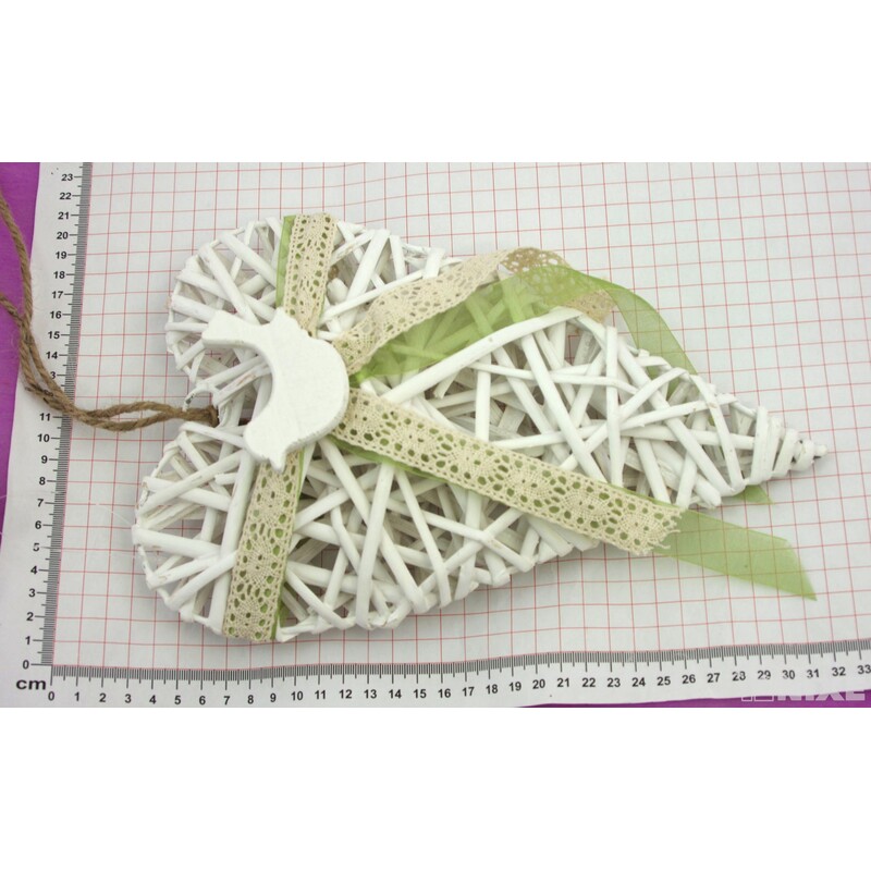 ZÁVĚS SRDCE 30cm PTÁČEK*BÍLÁ