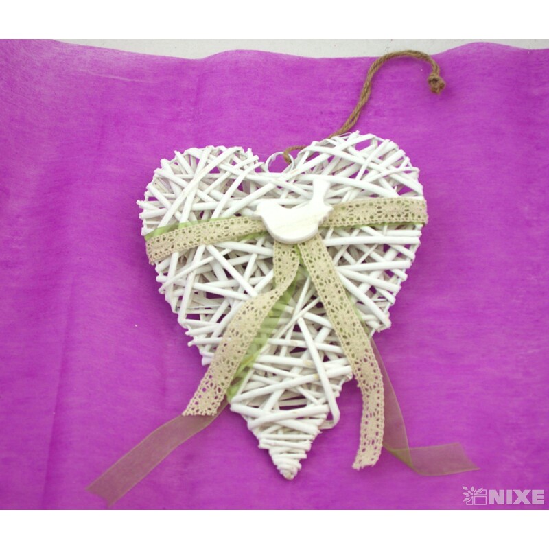 ZÁVĚS SRDCE 31cm PTÁČEK*BÍLÁ