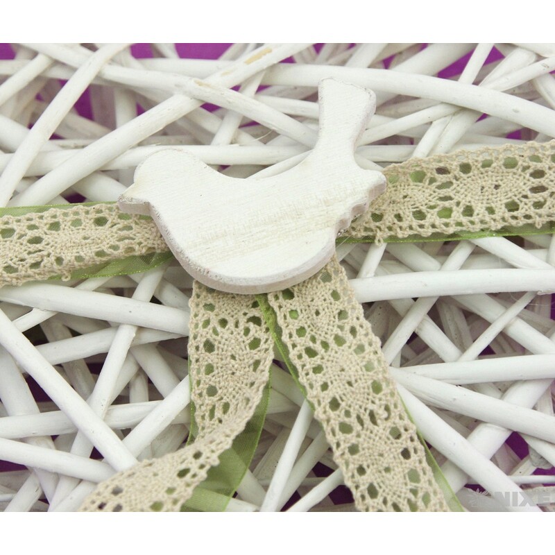 ZÁVĚS SRDCE 31cm PTÁČEK*BÍLÁ