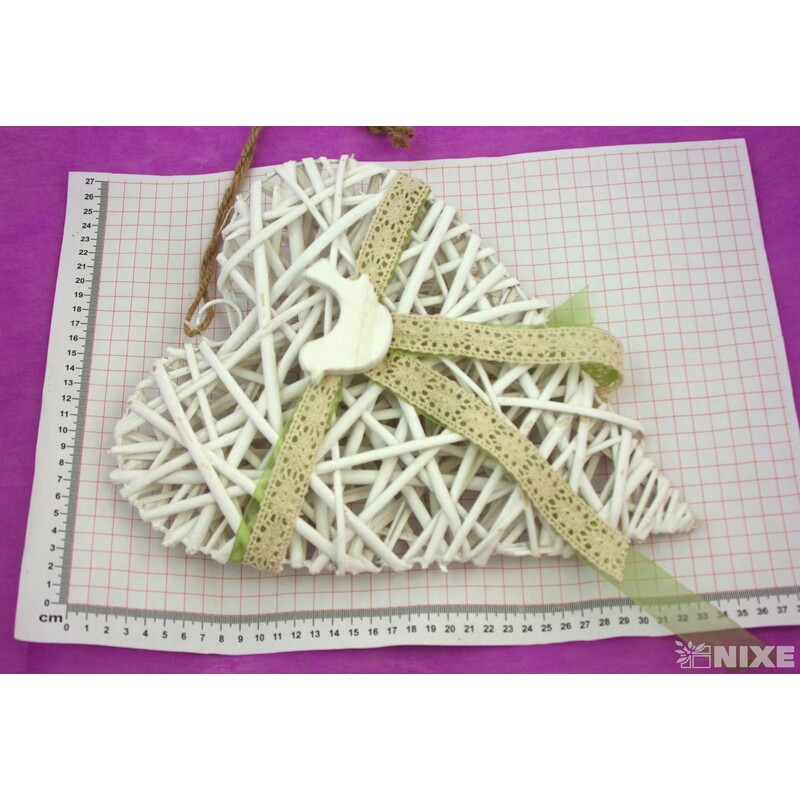 ZÁVĚS SRDCE 31cm PTÁČEK*BÍLÁ