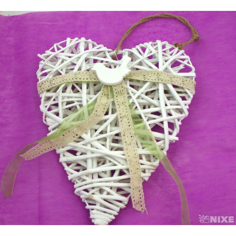 ZÁVĚS SRDCE 36cm PTÁČEK*BÍLÁ