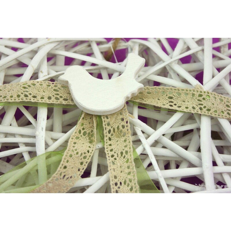 ZÁVĚS SRDCE 36cm PTÁČEK*BÍLÁ