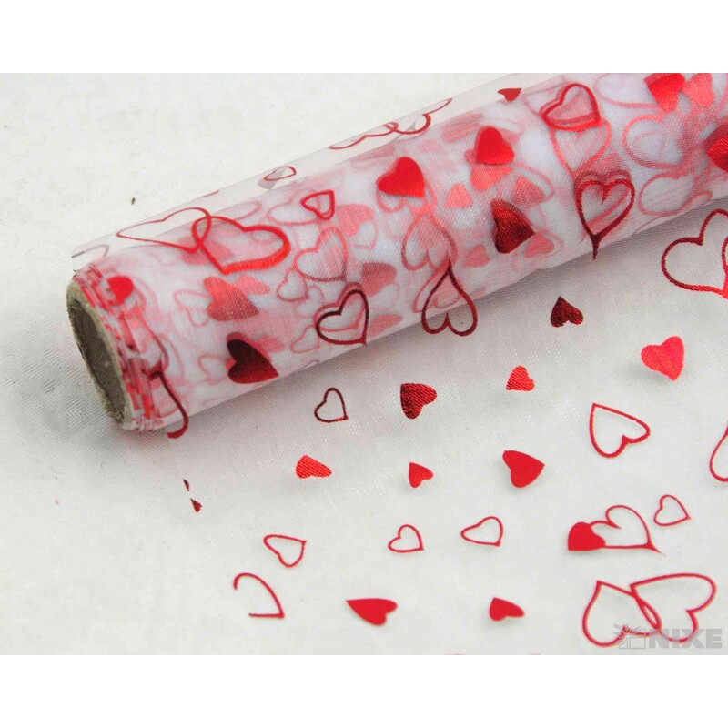 ORGANZA SRDCE 32 36cmx5yd*ČERVENÁ
