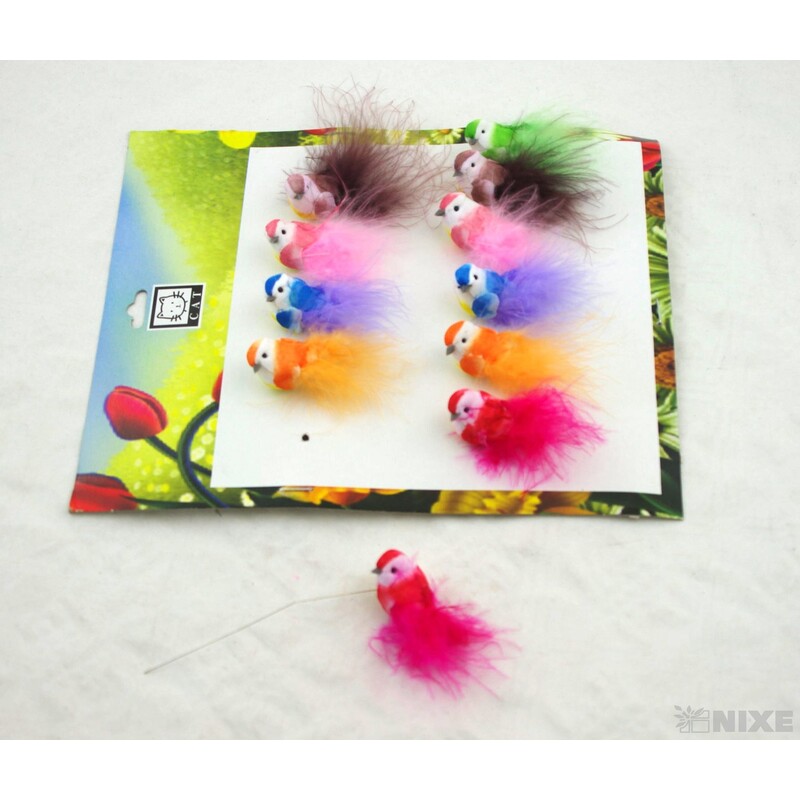 PTÁČEK NA DRÁTKU 4cm 12ks*MIX BAREV