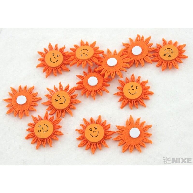 SLUNÍČKO NALEPOVACÍ FILC 4cm 10ks*MIX BAREV