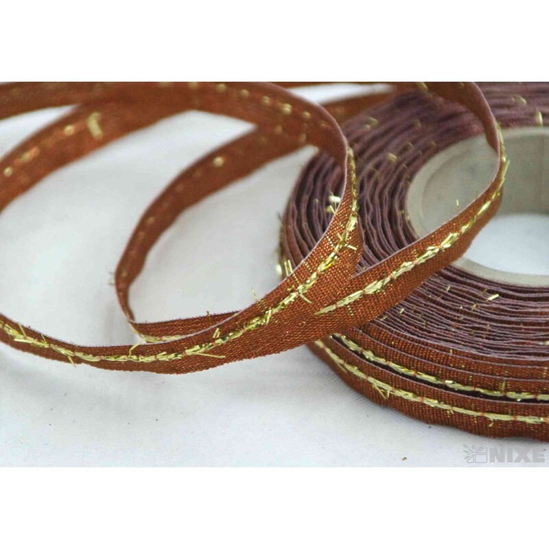 PLÁTNOVÁ STUHA EFEKT 10mmx25m*HNĚDÁ+ZLATÁ 427912