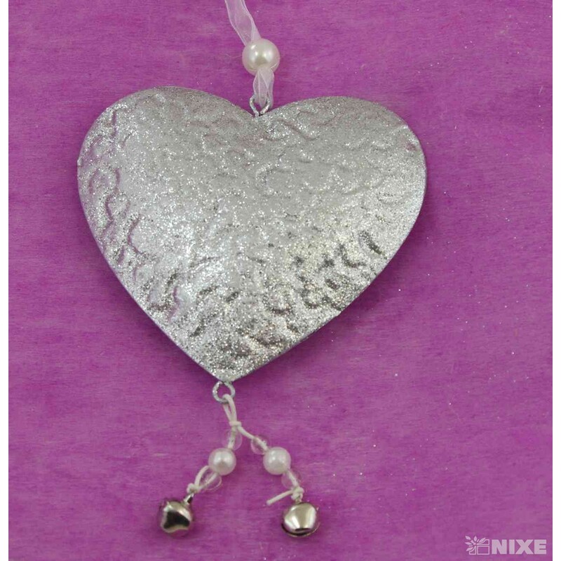 ZÁVĚS SRDCE PLECH 10cm*STŘÍBRNÁ
