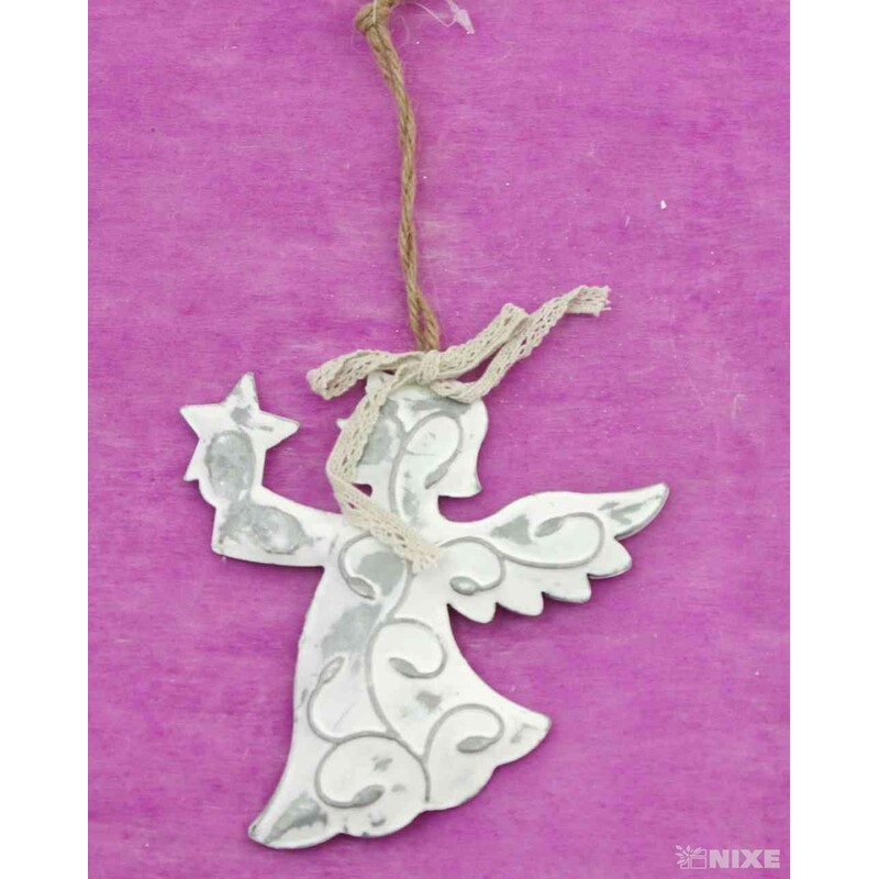 ZÁVĚS ANDĚL PLECH 12cm*BÍLÁ+STŘÍBRNÁ