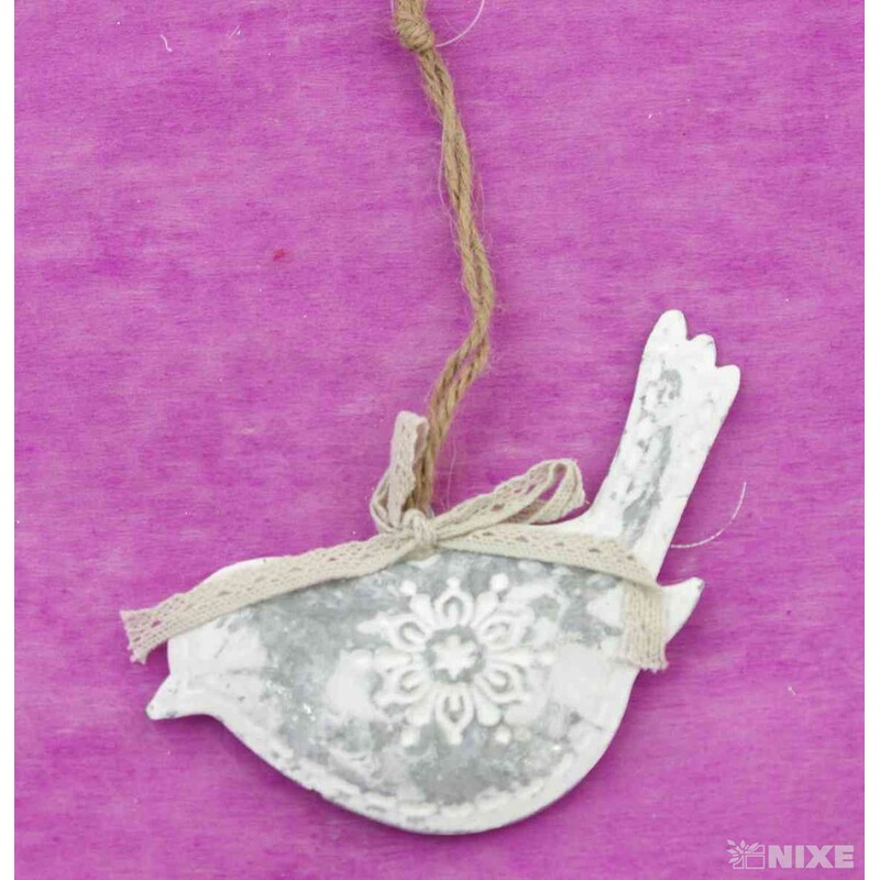 ZÁVĚS PTÁČEK PLECH 13x7cm*BÍLÁ