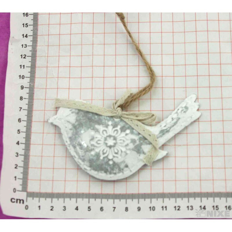 ZÁVĚS PTÁČEK PLECH 13x7cm*BÍLÁ