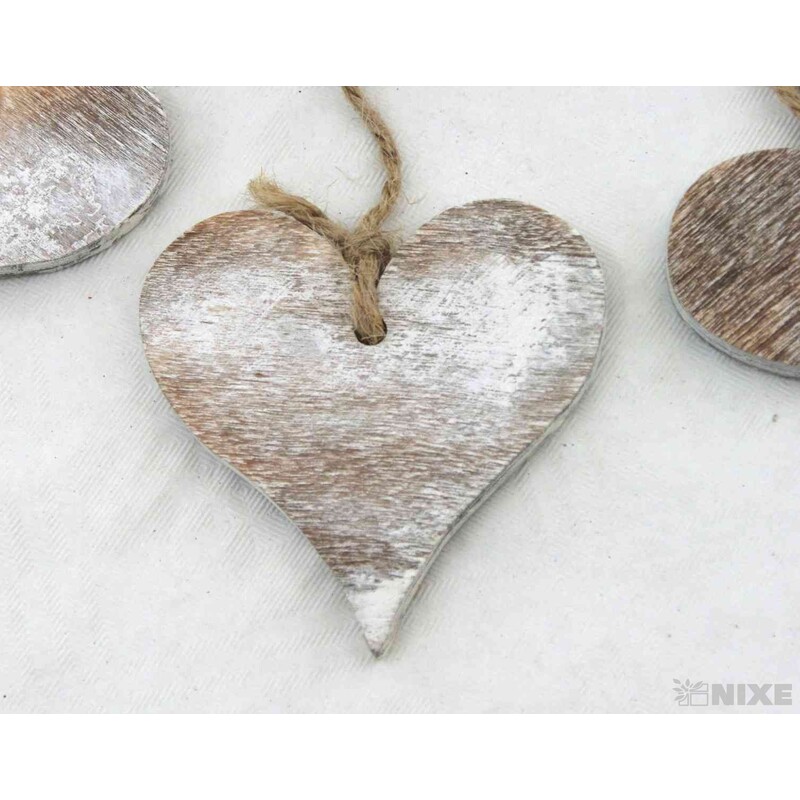 ZÁVĚS SRDCE DŘEVO 4ks 6cm*BÍLÁ