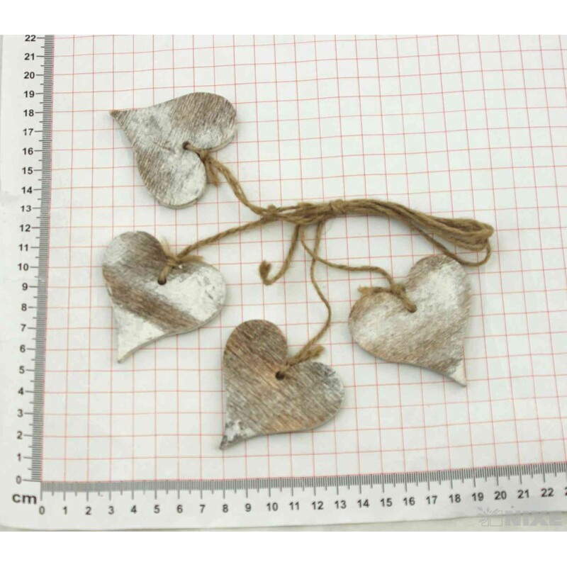 ZÁVĚS SRDCE DŘEVO 4ks 6cm*BÍLÁ