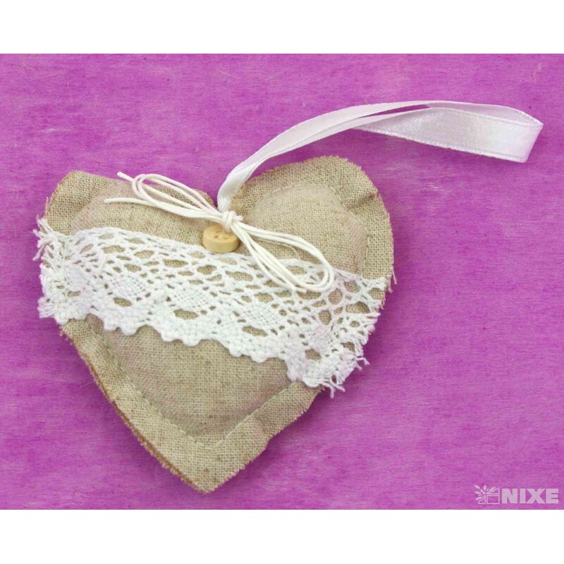 ZÁVĚS SRDCE TEXTIL 10cm*PŘÍRODNÍ