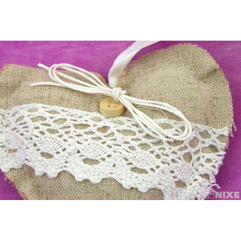 ZÁVĚS SRDCE TEXTIL 10cm*PŘÍRODNÍ