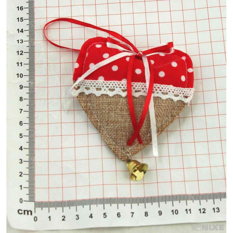 ZÁVĚS SRDCE TEXTIL 10cm*PŘÍRODNÍ+ČERVENÁ