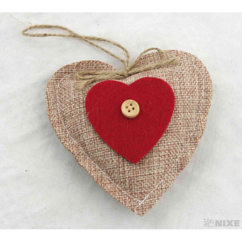 ZÁVĚS SRDCE TEXTIL 10cm*PŘÍRODNÍ