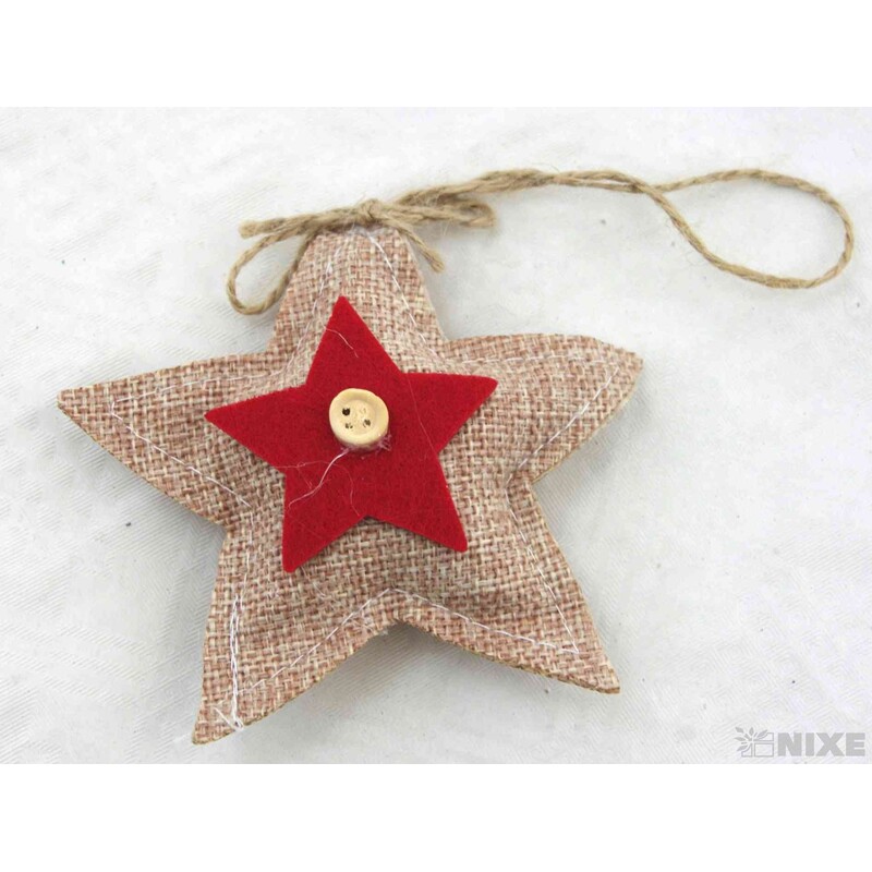 ZÁVĚS HVĚZDA TEXTIL 10cm*PŘÍRODNÍ