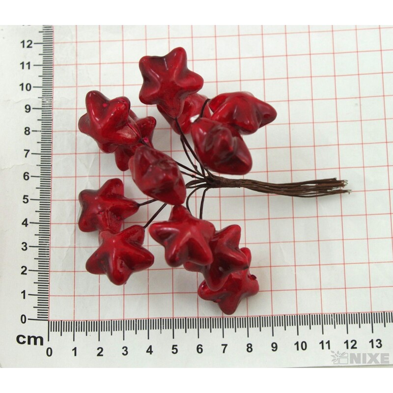 HVĚZDA PŘÍZDOBA 2,5x10cm 12ks 12sv*ČERVENÁ