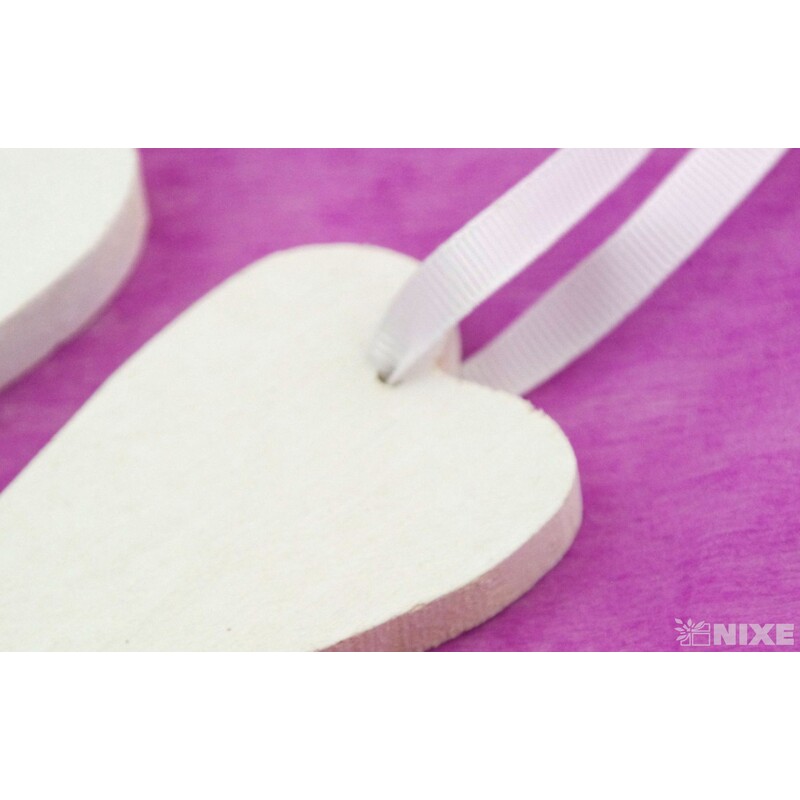 ZÁVĚS SRDCE DŘEVO 9x4,5cm 10ks*BÍLÁ