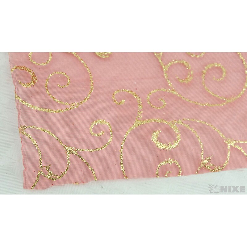 ORGANZA GLITR 38 12cmx10yd*ČERVENÁ+ZLATÁ