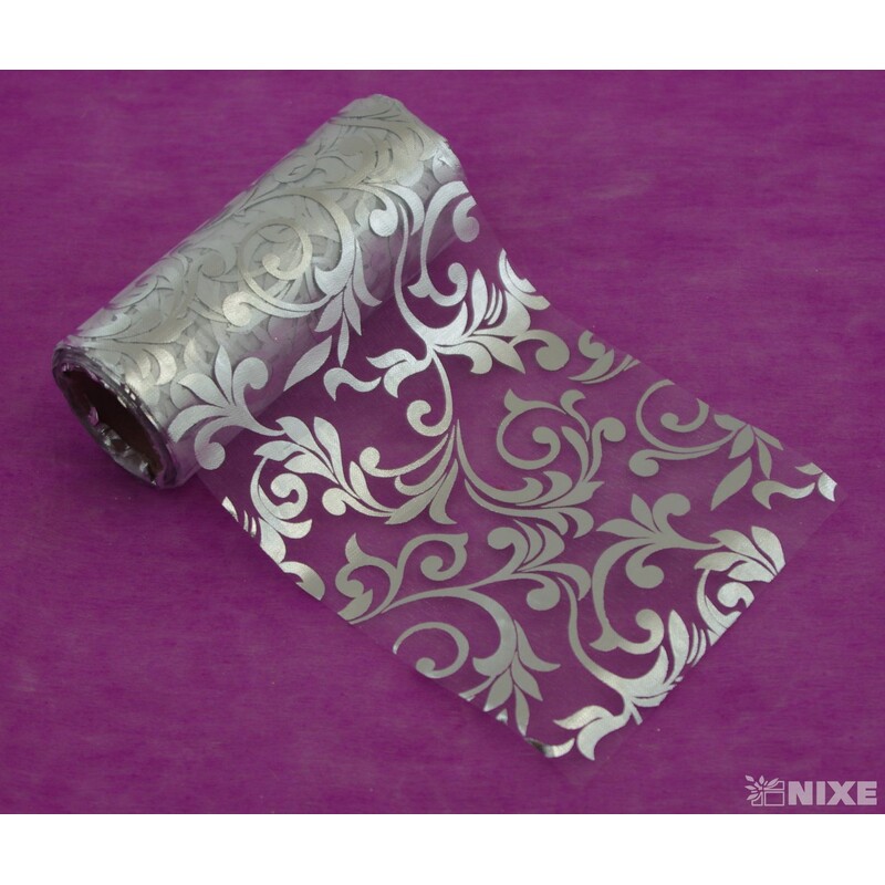 ORGANZA TISK 40 12cmx10yd*STŘÍBRNÁ