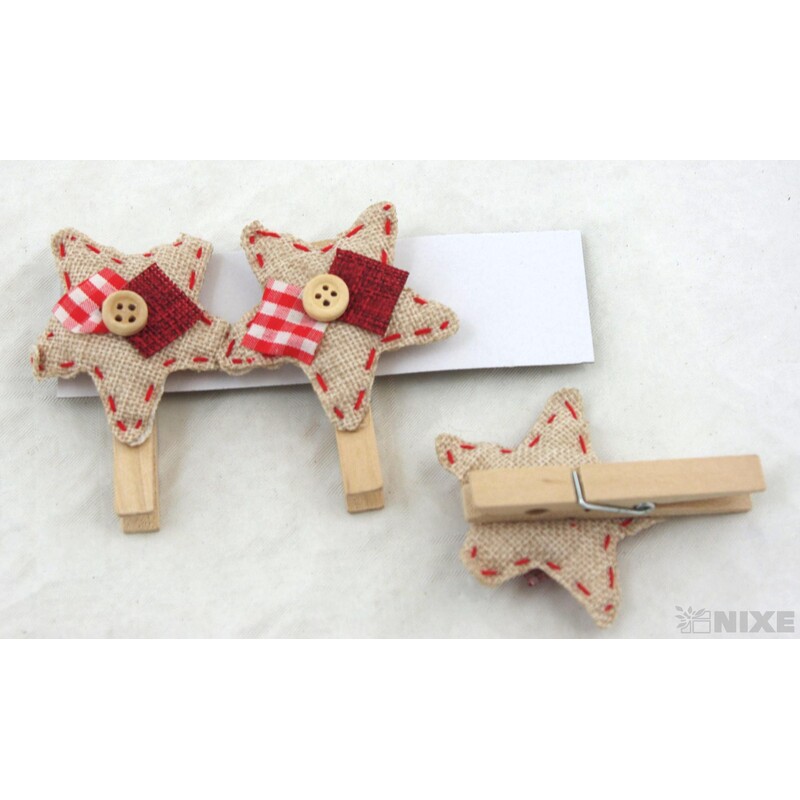 OZDOBNÝ KOLÍČEK HVĚZDA 6cm 3ks*ČERVENÁ