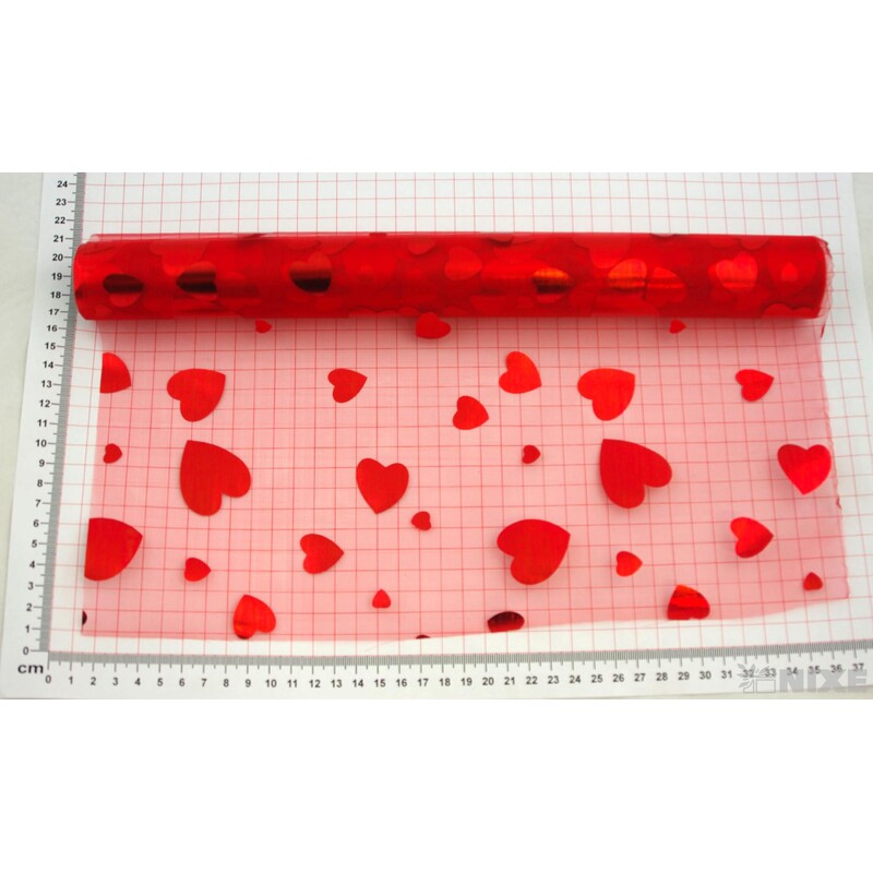 ORGANZA TISK SRDCE 36cmx5yd*ČERVENÁ