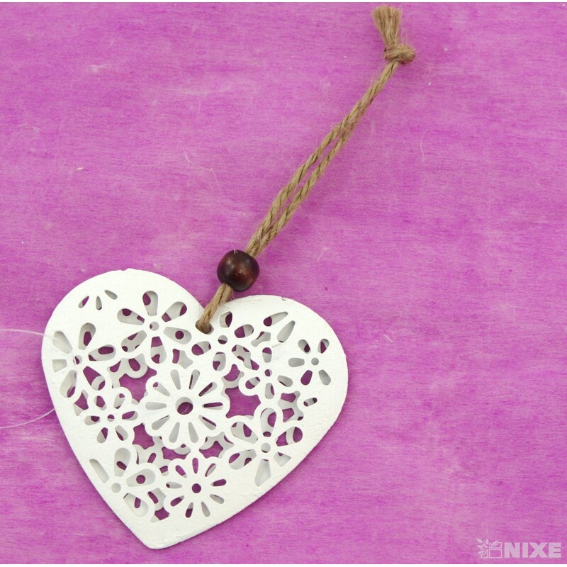 ZÁVĚS SRDCE PLECH 7cm*BÍLÁ