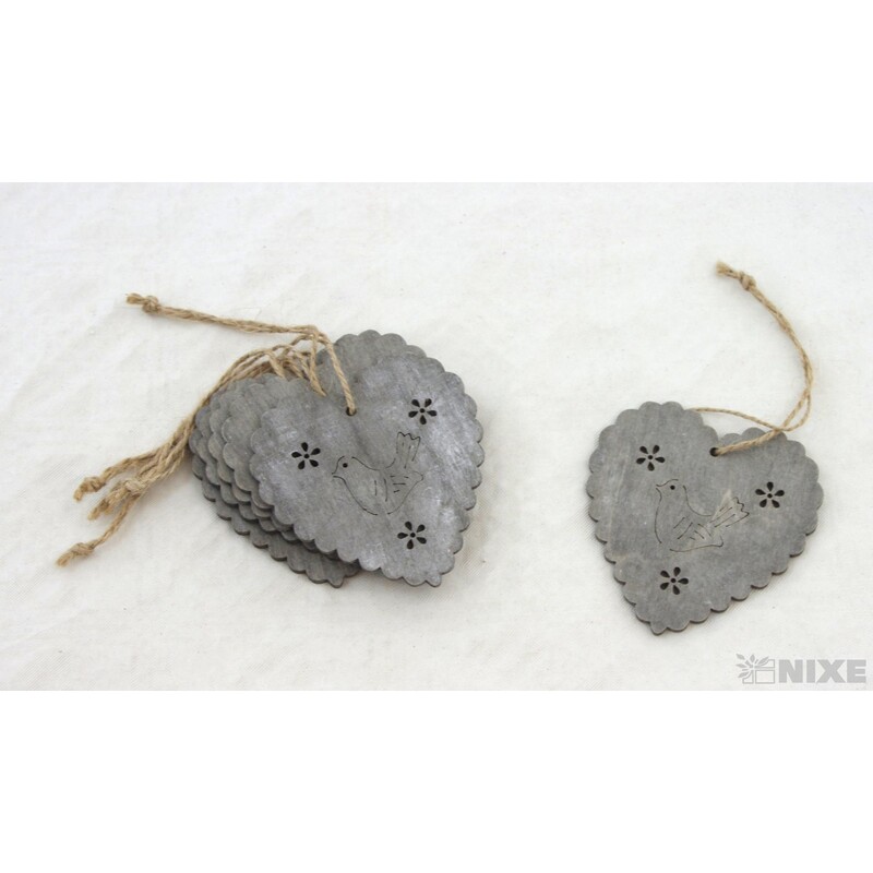 ZÁVĚS D SRDCE 6ks 7x6cm*ŠEDÁ