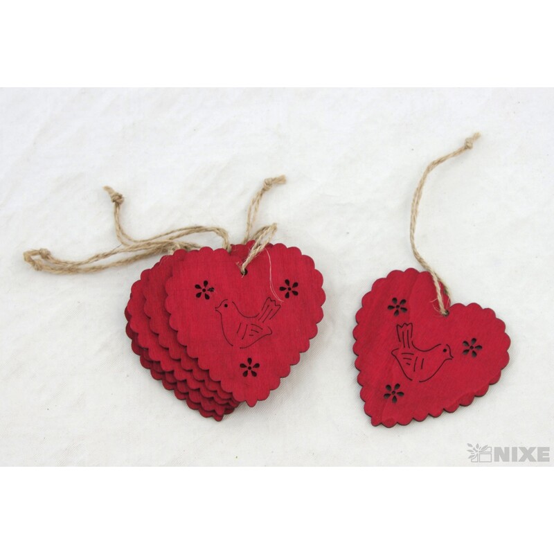ZÁVĚS D SRDCE 6ks 7x6cm*ČERVENÁ