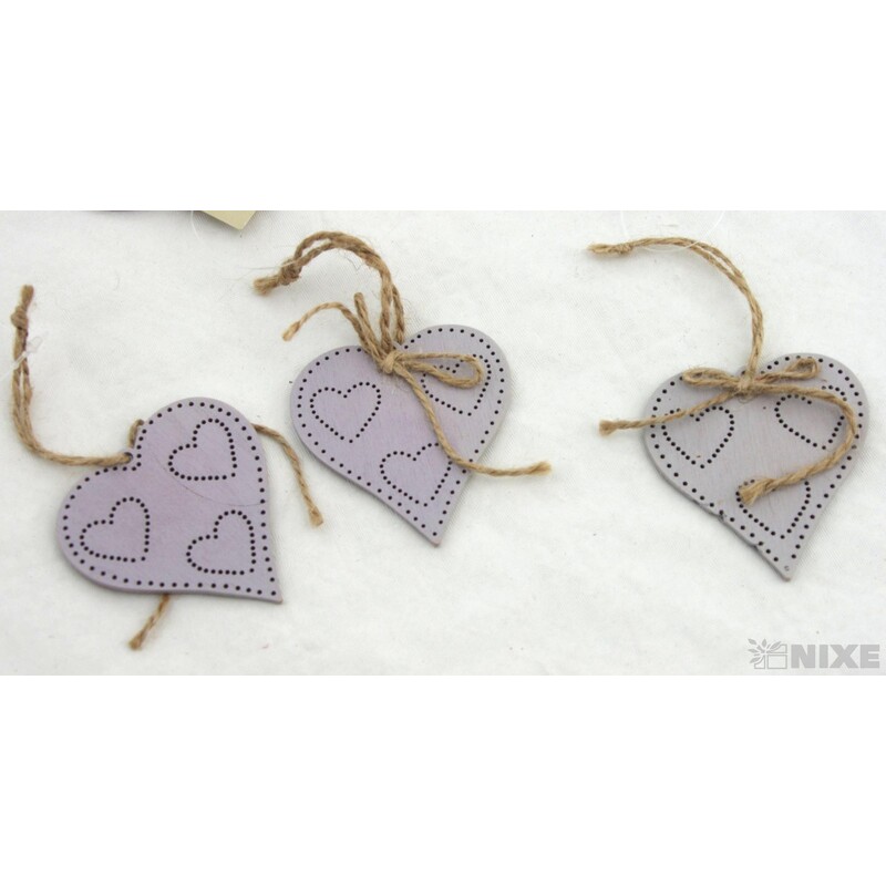 ZÁVĚS D SRDCE 8ks 6x6cm*ŠEDÁ