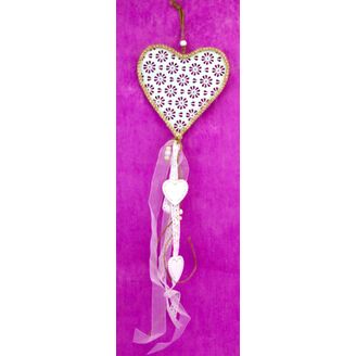 ZÁVĚS SRDCE PLECH 15x45cm*BÍLÁ