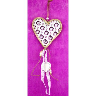 ZÁVĚS SRDCE PLECH 12x35cm*BÍLÁ