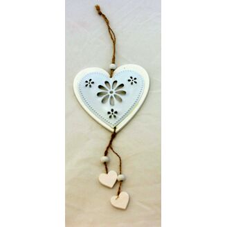 ZÁVĚS SRDCE DŘEVO 11,5cm*BÍLÁ