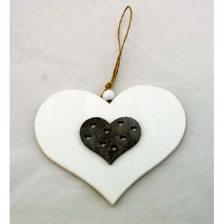 ZÁVĚS SRDCE DŘEVO 13cm*BÍLÁ