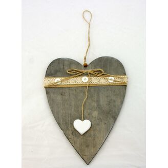 ZÁVĚS SRDCE DŘEVO 28cm*ŠEDÁ