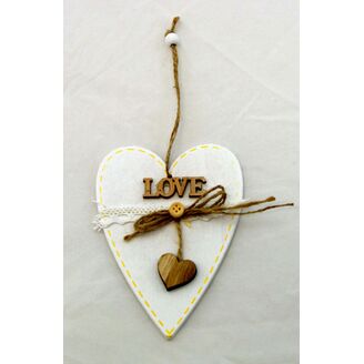 ZÁVĚS SRDCE DŘEVO 14cm*BÍLÁ