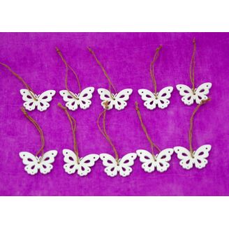 ZÁVĚS MOTÝL DŘEVO 10ks 4cm*BÍLÁ